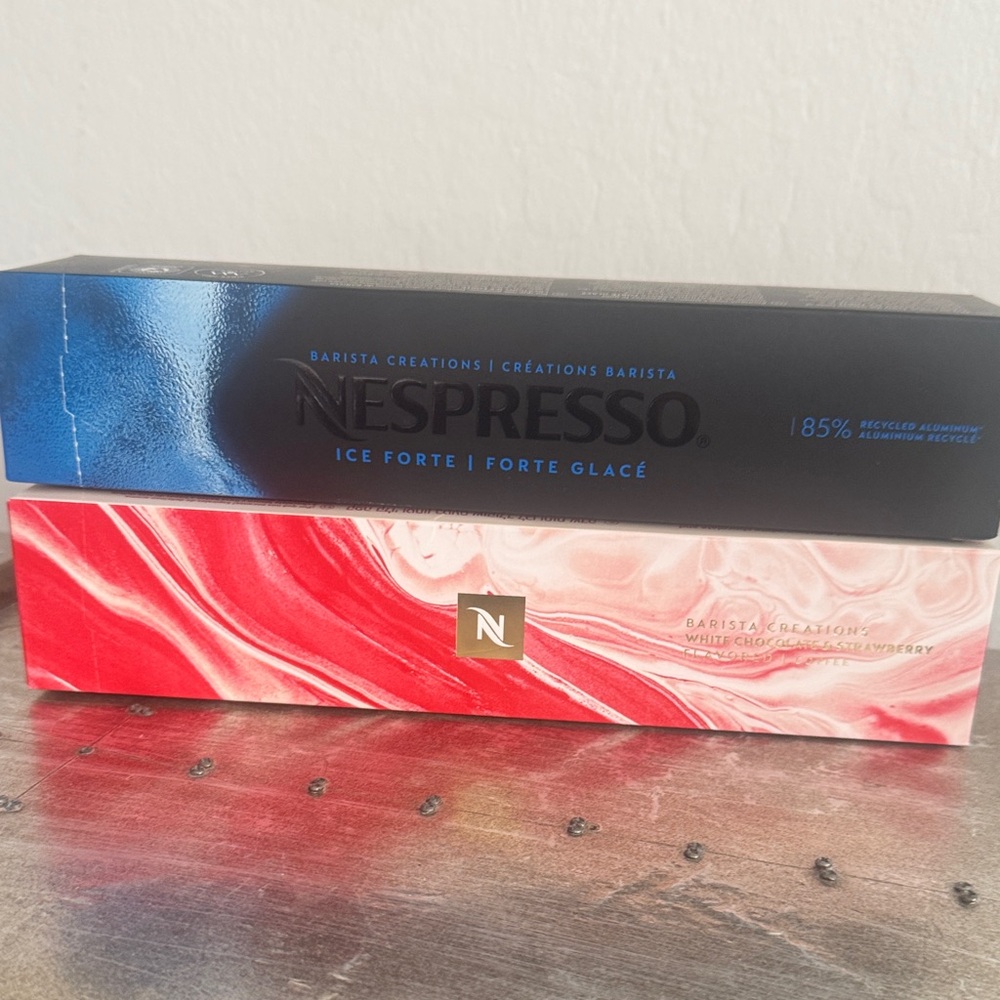 Two Nespresso Vertuo Boxes: Ice Forte & White Chocolate Strawberry